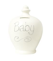 White Baby Pot with Silver Writing