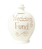 T00000-27 White Wedding Fund Pot with Gold Writing