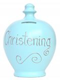 T00000-29 Blue Christening Pot with Silver Writing